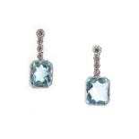 A pair of 18ct white gold aquamarine & diamond pendant earrings, with post & butterfly fastenings,