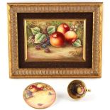 Property of a deceased estate - a painted porcelain rectangular plaque depicting peaches &