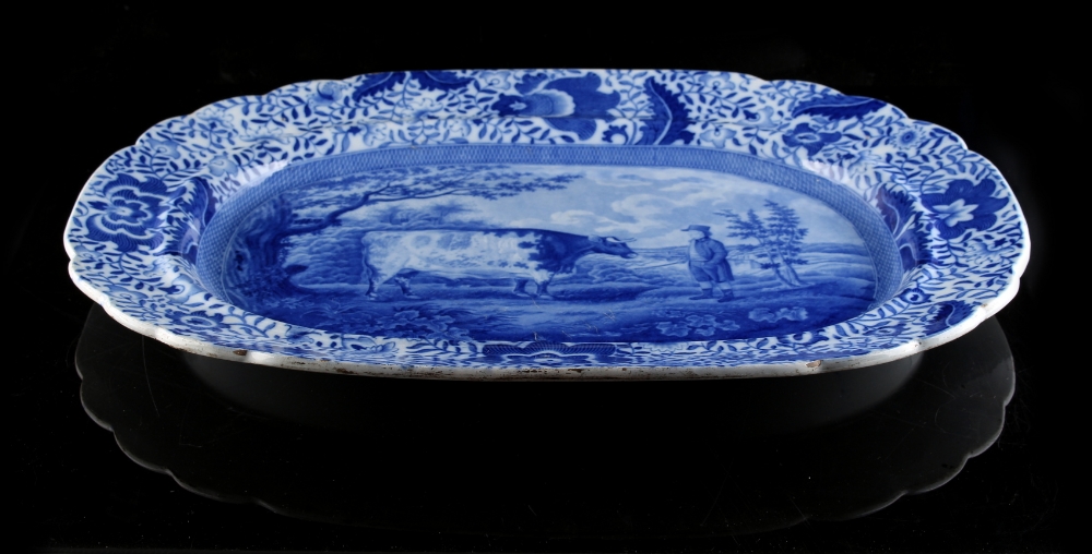 Property of a lady - a rare early 19th century pearlware blue & white meat-plate, circa 1820, - Image 2 of 2