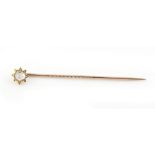 Property of a lady - a stickpin set with a single rose cut diamond, the estimated diamond weight 0.