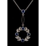 Property of a deceased estate - an early 20th century 9ct white gold sapphire & diamond wreath