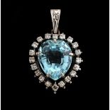 An 18ct white gold aquamarine & diamond heart shaped pendant, the heart shaped cut aquamarine