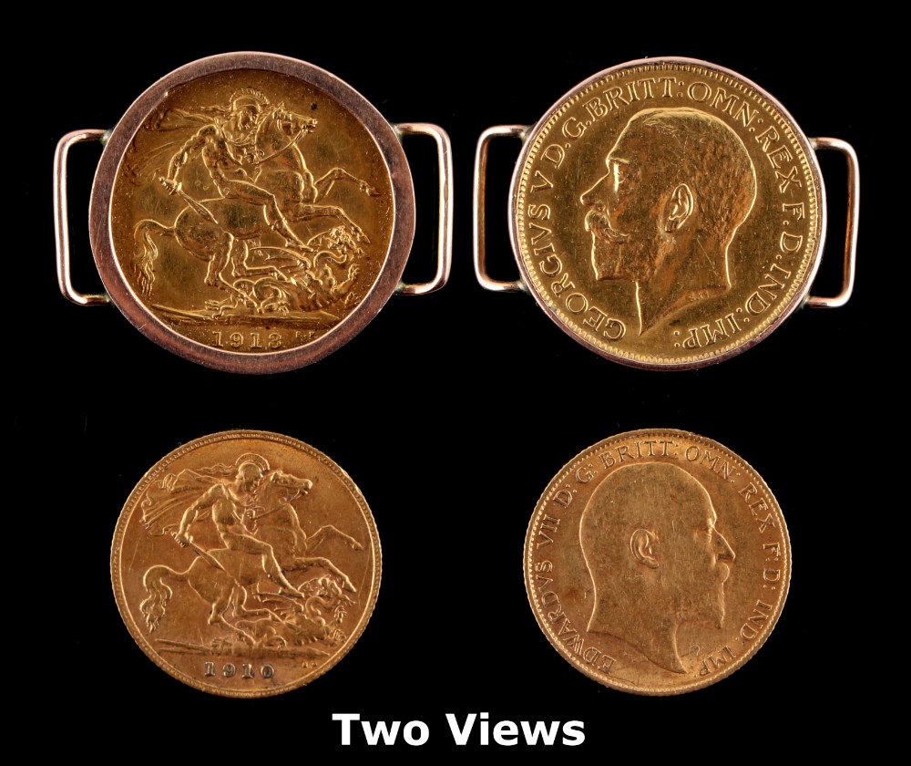 Property of a gentleman - gold coins - a George V 1913 gold full sovereign, mounted in an unmarked