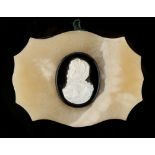 Property of a lady - a 19th century alabaster desk or paperweight with applied black & white