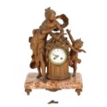Property of a deceased estate - a late 19th century gilt metal & marble figural mantel clock, the
