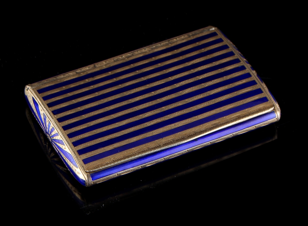 Property of a gentleman - an Austrian silver & blue enamel box with silver gilt interior, 3.3ins. (