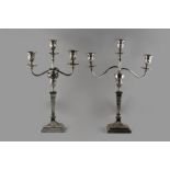 Property of a deceased estate - a pair of Elkington & Co. silver plated neo-classical three light