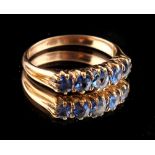 Property of a lady - a late 19th / early 20th century unmarked yellow gold sapphire five stone ring,