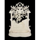 Property of a deceased estate - a Victorian white painted cast iron stick stand decorated with a