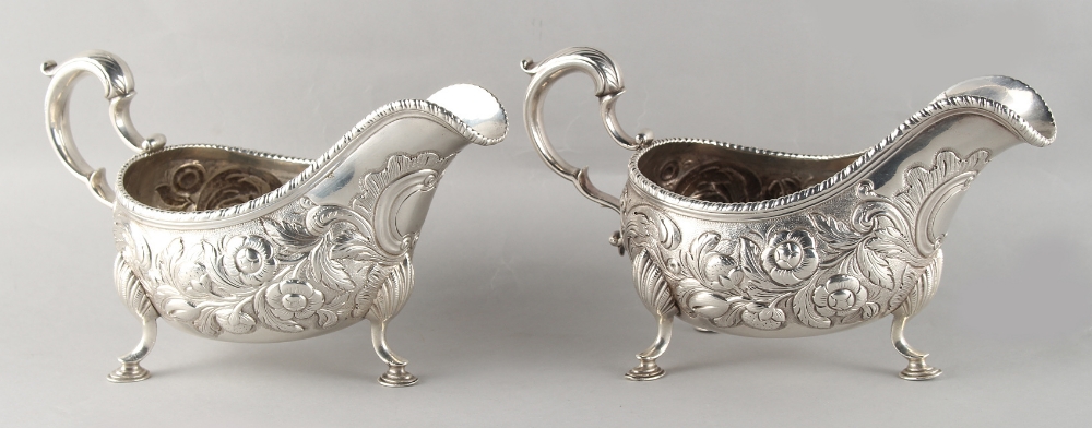 Property of a gentleman - a good pair of mid 18th century George II / III Irish silver sauce