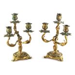 Property of a deceased estate - a pair of 19th century French Louis XV style ormolu three light