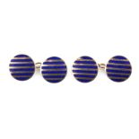 A pair of 9ct gold & blue enamel striped cufflinks, approximately 5.8 grams together (2) (see
