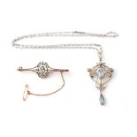 Property of a lady - an Edwardian Art Nouveau aquamarine & diamond openwork pendant, 2.3ins. (5.