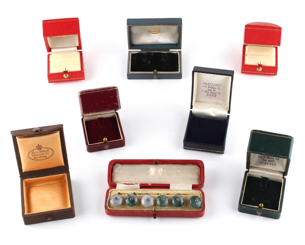 Property of a gentleman - a bag containing jewellery ring boxes including two Richard Ogden