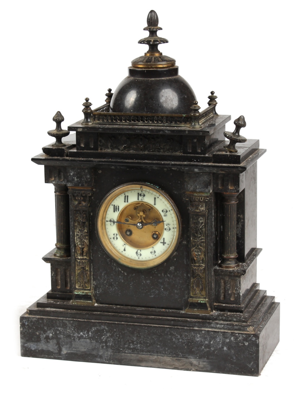 Property of a lady - a 19th century bronze mounted black marble architectural cased mantel clock,