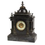 Property of a lady - a 19th century bronze mounted black marble architectural cased mantel clock,