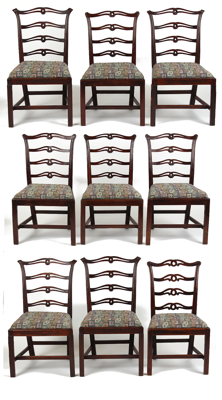 Property of a gentleman - a matched set of nine (4,4,1) George III mahogany dining chairs in the