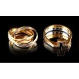 Property of a lady - a yellow & white gold Russian wedding ring, comprising three linked rings,