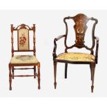 Property of a lady - an Edwardian rosewood & marquetry inlaid salon elbow chair; together with a
