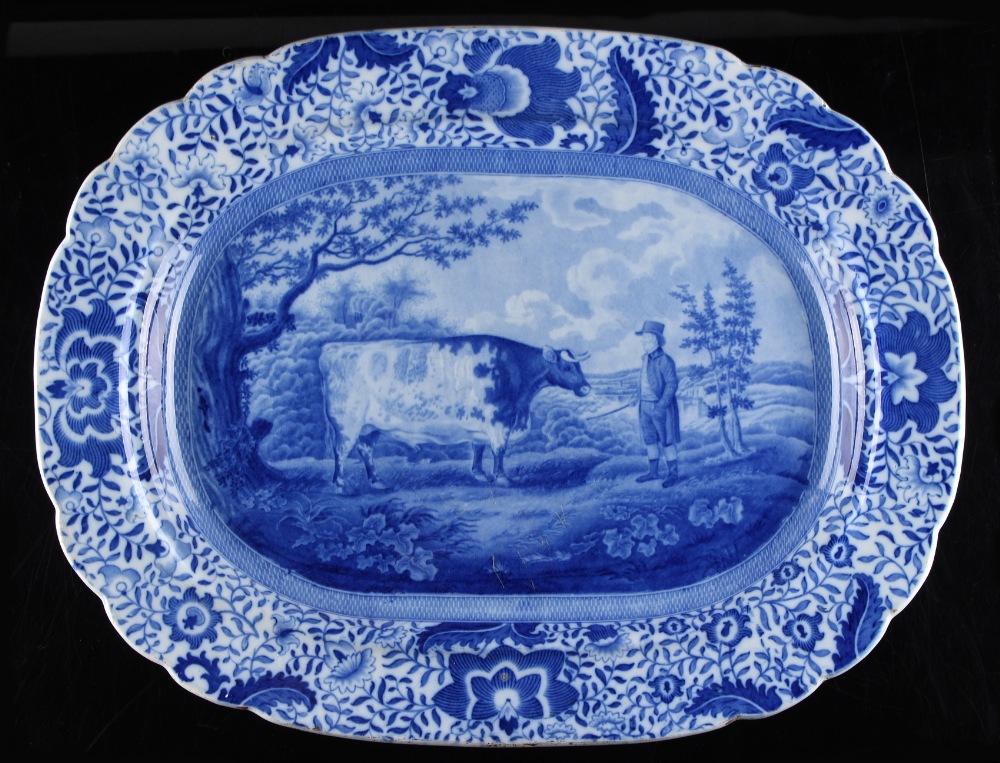 Property of a lady - a rare early 19th century pearlware blue & white meat-plate, circa 1820,