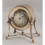 Property of a lady - an Edwardian silver plated mantel clock timepiece with ram's head & hoof