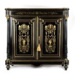 Property of a lady - a good 19th century French ebonised Boulle style side cabinet, with white