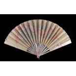 Property of a lady - a late 19th / early 20th century mother-of-pearl & painted silk fan depicting