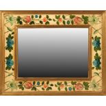 Property of a lady - a modern gilt & floral painted rectangular framed wall mirror, 33 by 41.