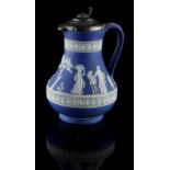 Property of a gentleman - a Victorian Wedgwood jasperware jug with hinged pewter lid, impressed