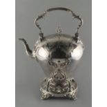 Property of a gentleman - a large Victorian silver plated kettle on stand, 13ins. (33cms.) high (