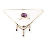 Edwardian amethyst & seed pearl festoon necklace, 16.2ins. (41cms.) long; together with a