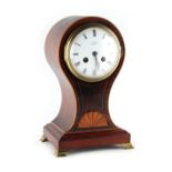 Property of a gentleman - an Edwardian mahogany & inlaid balloon cased mantel clock, the French 8-