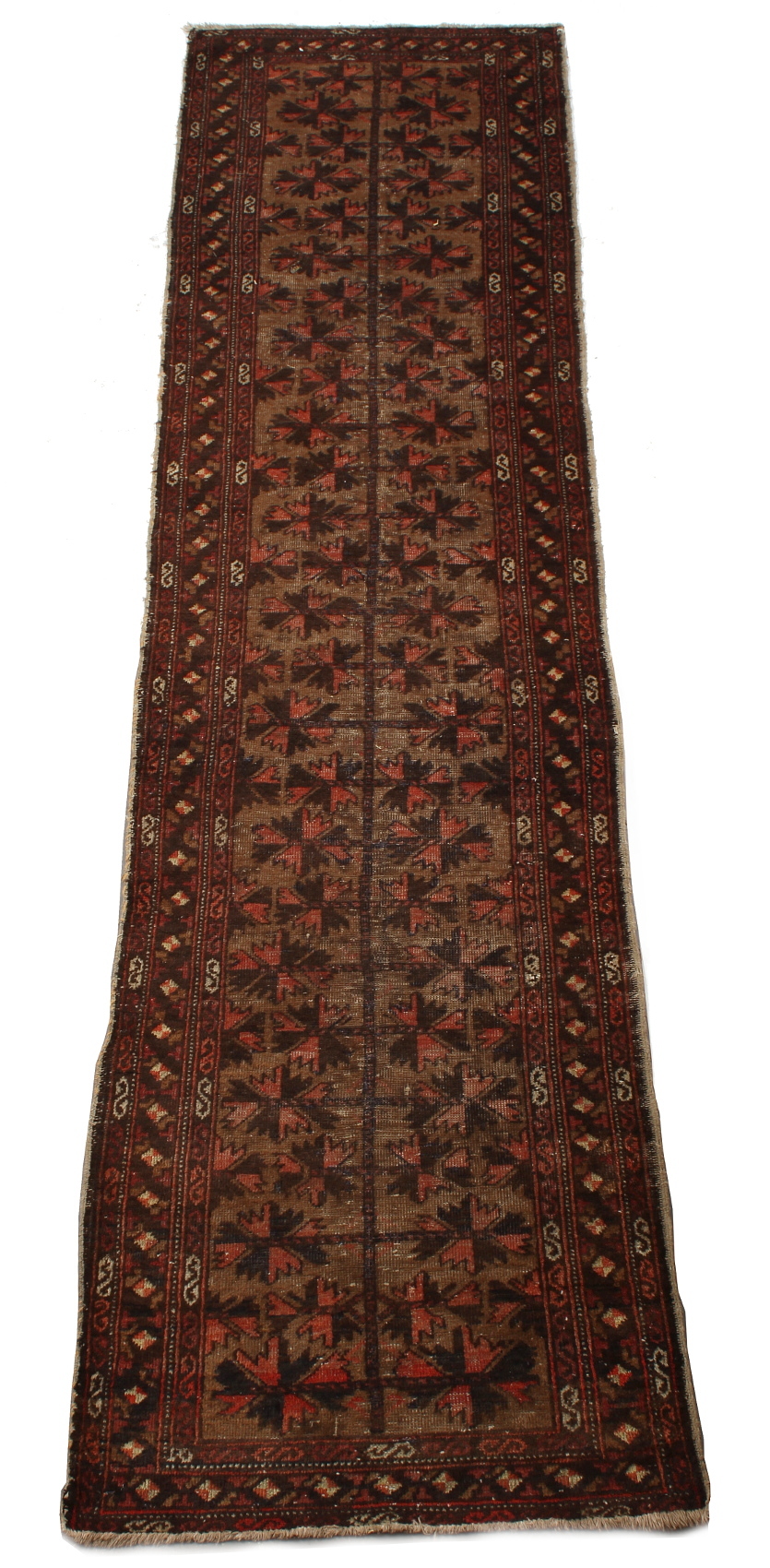 A Belouch woollen hand-made runner with copper ground, 116 by 28ins. (295 by 71cms.) (see