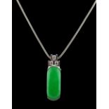An 18ct white gold jadeite & diamond pendant on platinum chain necklace, the rounded rectangular
