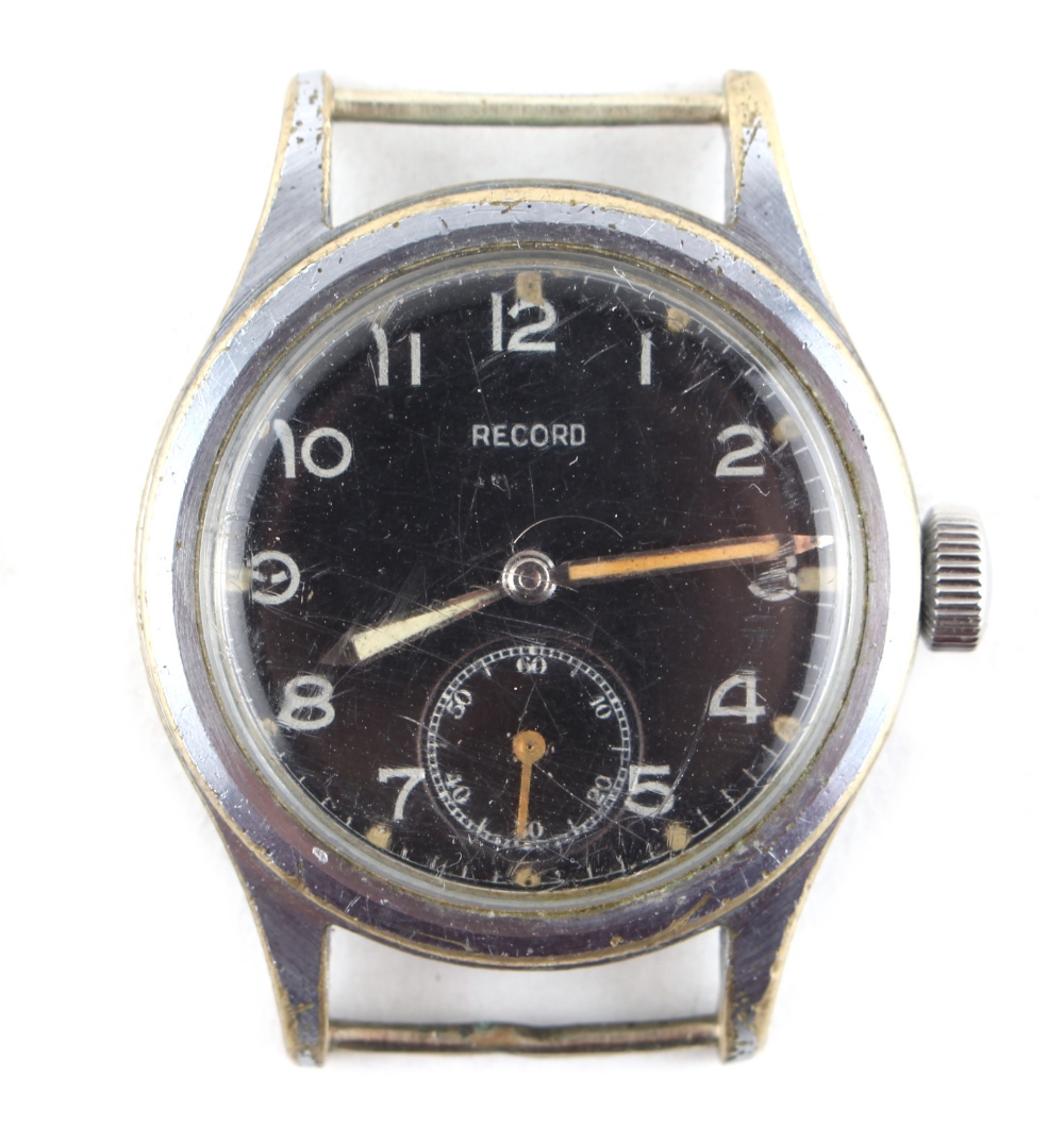 Property of a lady - a Record military watch, with black dial & subsidiary seconds dial, marked W.