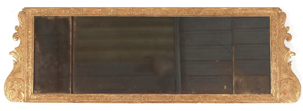 Property of a gentleman - an 18th century gilt framed triple plate landscape overmantel mirror, re-