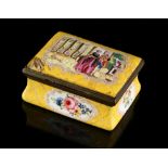 Property of a gentleman - a George III Staffordshire enamel snuff box, decorated with a lady &
