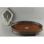 Property of a deceased estate - an early 20th century silver plated galleried oval tray with oak