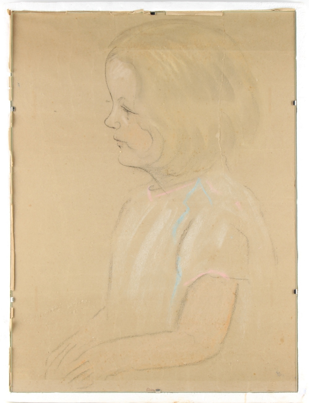 Property of a deceased estate - a pastel sketch of a girl, glazed (see illustration).