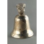 Property of a deceased estate - a silver table bell, with owl handle & engraved insignia 'HONOURABLE