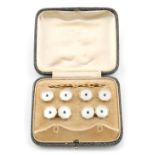 Property of a lady - a cased set of 18ct gold mother-of-pearl & sapphire cufflinks & shirt