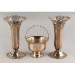 Property of a lady - a pair of Edwardian silver spill vases, Goldsmiths & Silversmiths Company