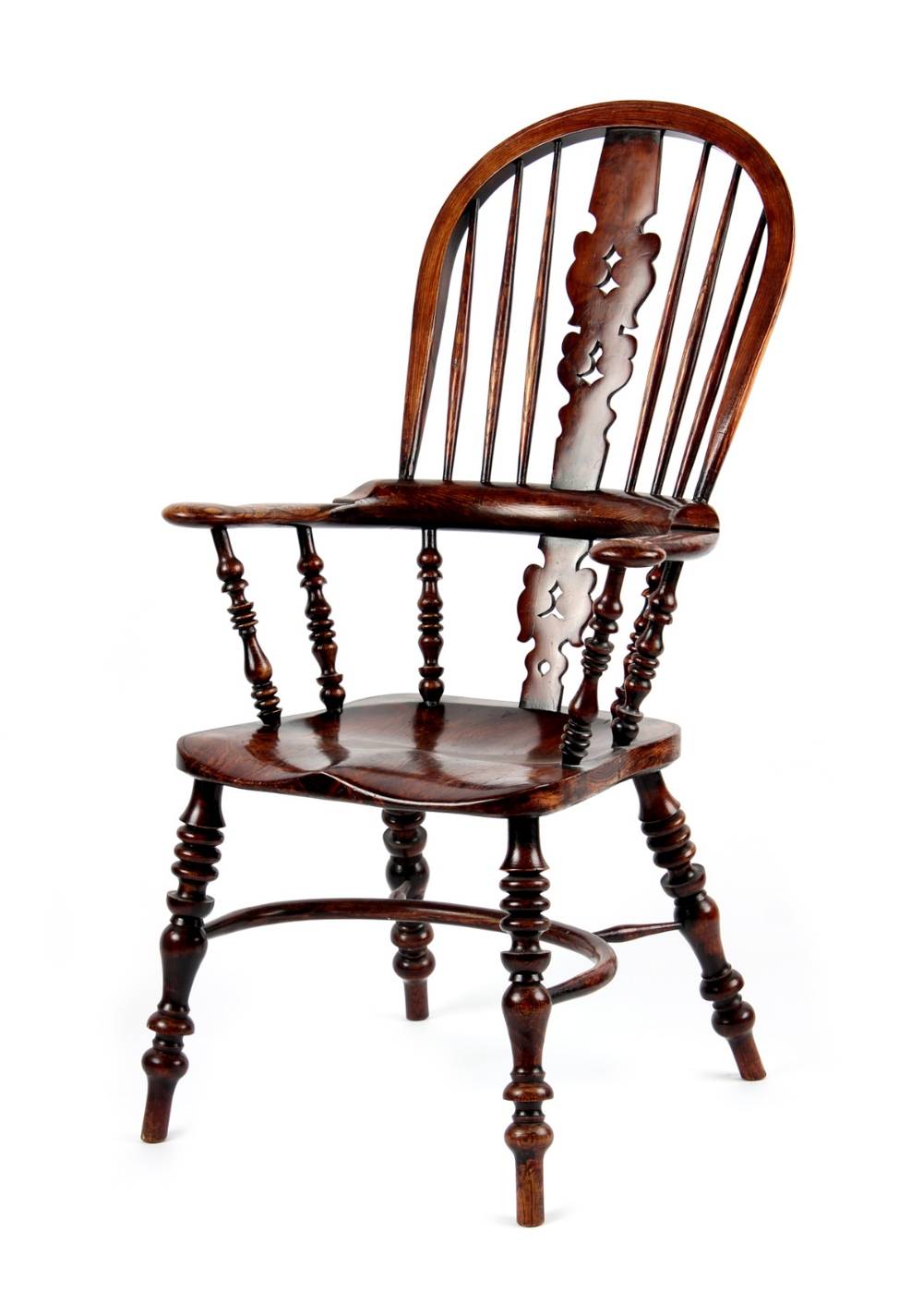 Property of a deceased estate - a Victorian elm seated Windsor elbow chair with yew wood splat &