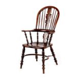 Property of a deceased estate - a Victorian elm seated Windsor elbow chair with yew wood splat &