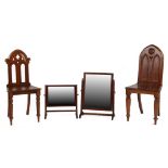 Property of a gentleman - two Victorian hall chairs; together with two swing-frame toilet mirrors (