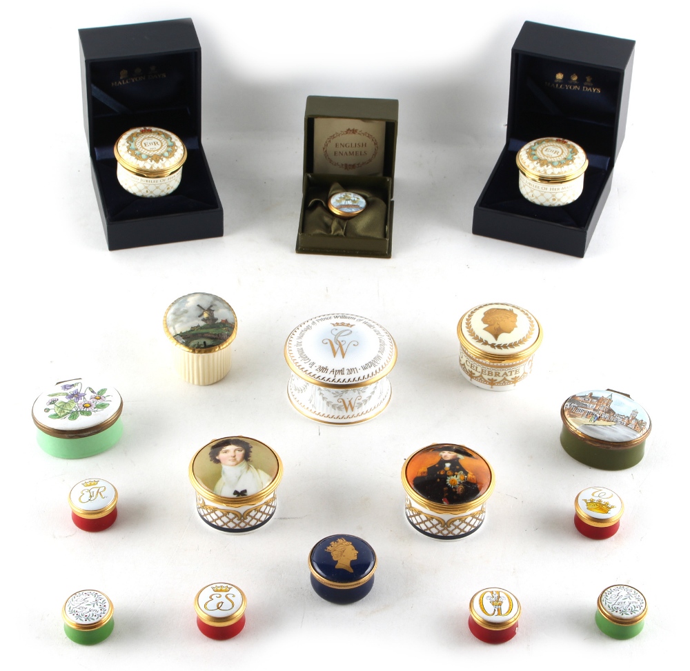 Property of a deceased estate - two boxed Halcyon Days 'Royal Cypher' enamel boxes; together with