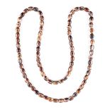 Property of a lady - a banded agate oval bead necklace, the uniform beads each approximately 12mm