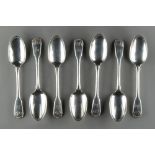 Property of a gentleman - a set of seven Victorian Irish silver shell pattern table spoons, of