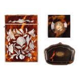 Property of a lady - a Victorian tortoiseshell card case with mother-of-pearl floral inlaid