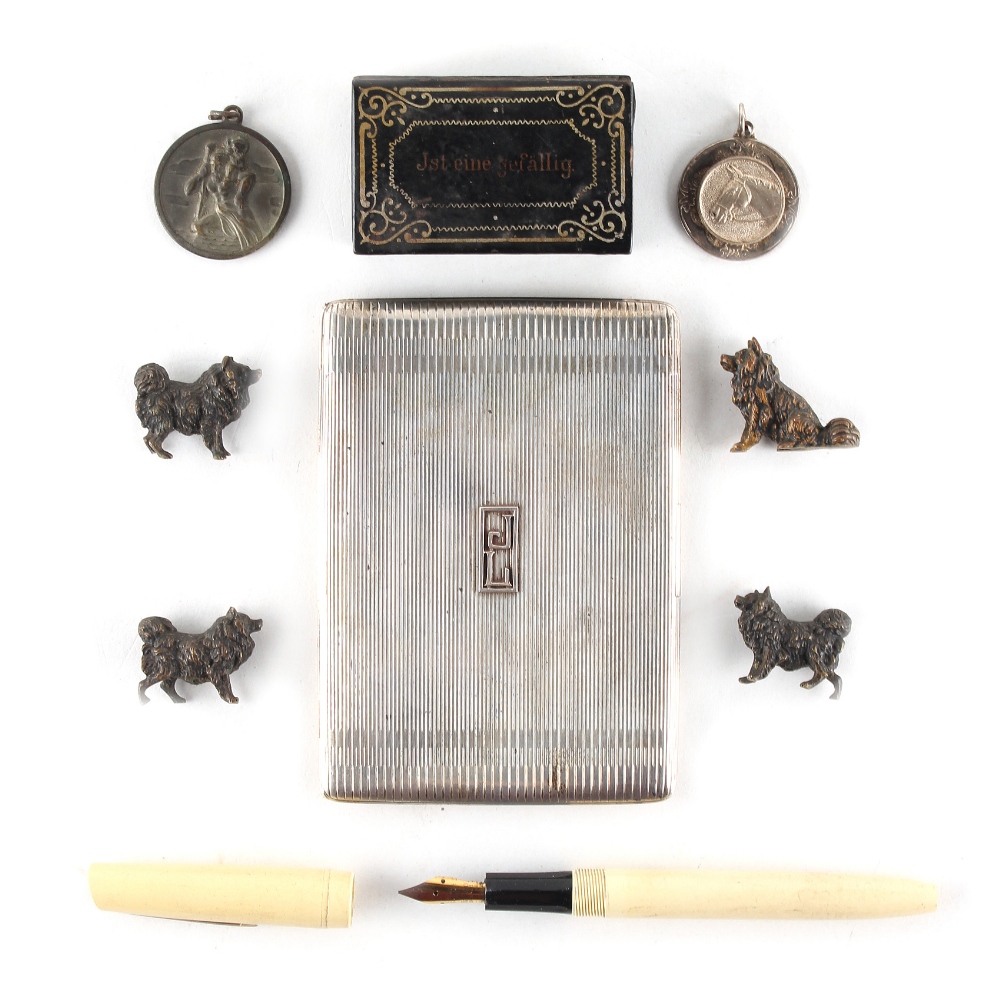 Property of a gentleman - a bag containing assorted items including a silver cigarette case & four